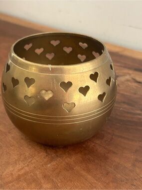 Solid Brass Hearts Votive Round Tea Light Candle Holders Globe Vintage